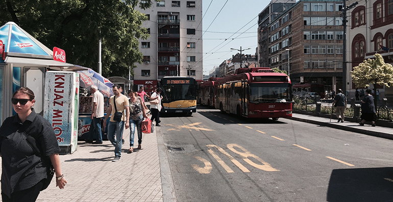 Access to public transport is an indicator for urban sustainability research. Picture from Studentlski Trg in Belgrade.